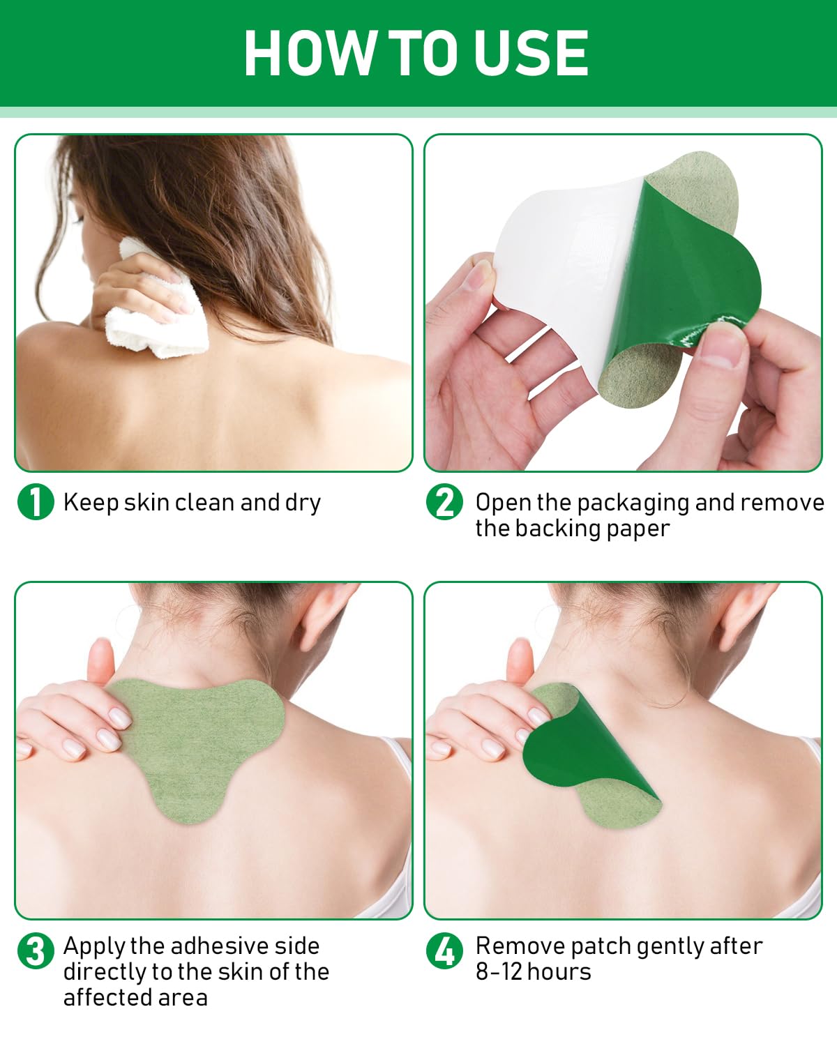 Thirty six count pack of herbal heat patches displayed with protective film peeling instructions