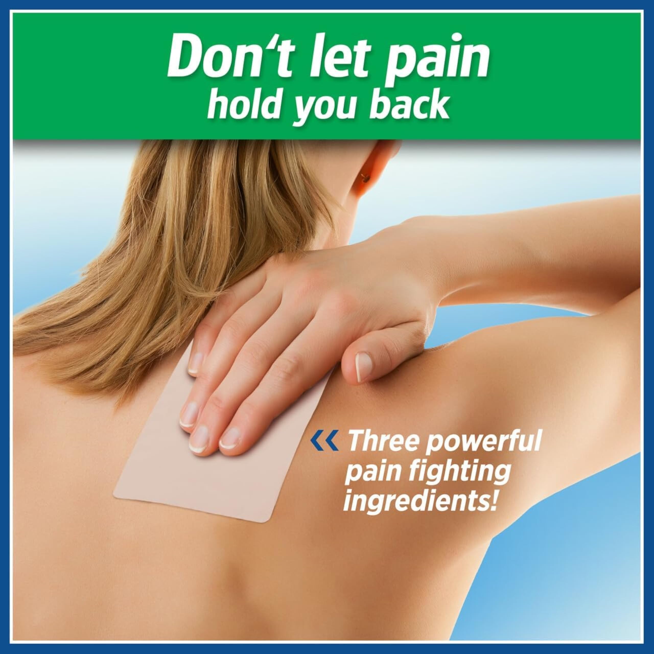 Back of Salonpas Large Pain Relief Patches box displaying drug facts and ingredients