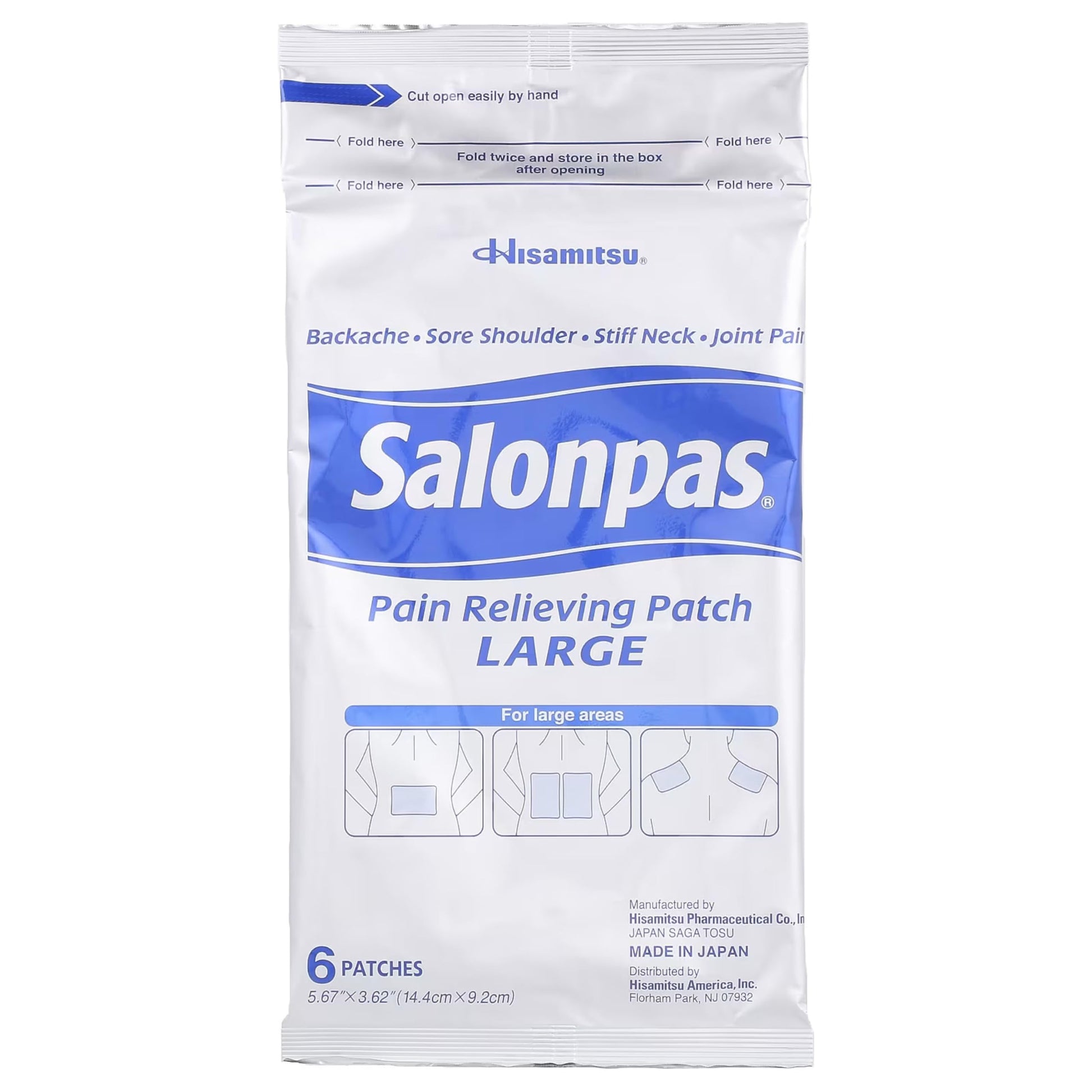 Authentic Salonpas 8 hour pain relief patches box highlighting camphor and menthol