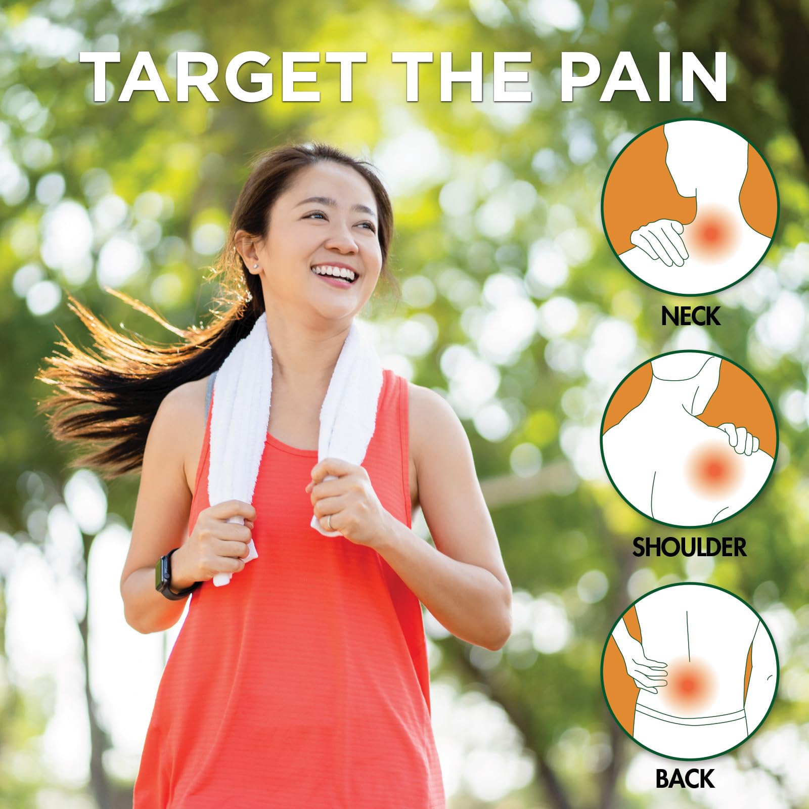 Back view of HealthWise capsaicin box detailing 8 hour targeted heat therapy instructions