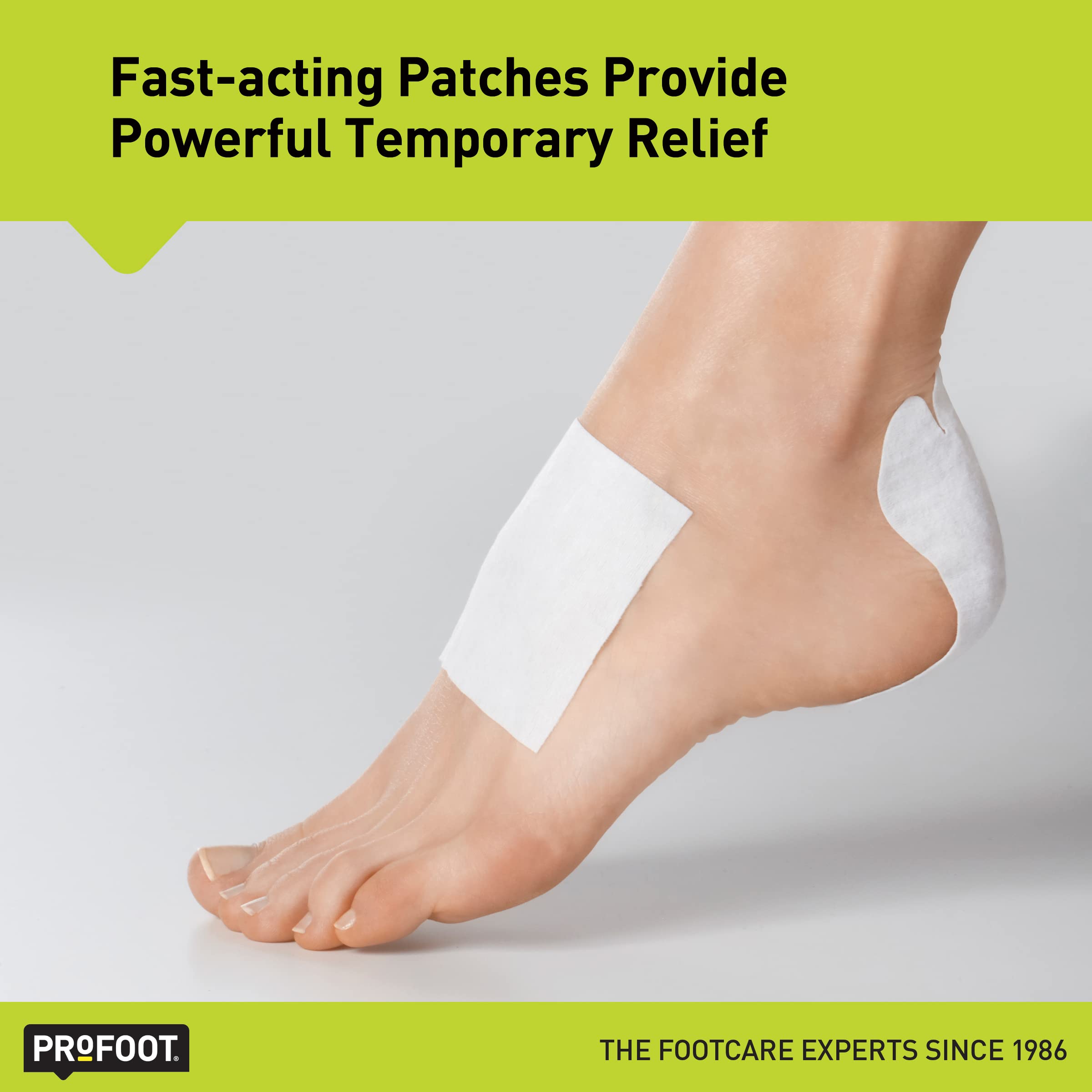 Back packaging of PROFOOT cooling patches showcasing ingredient list and application warnings.