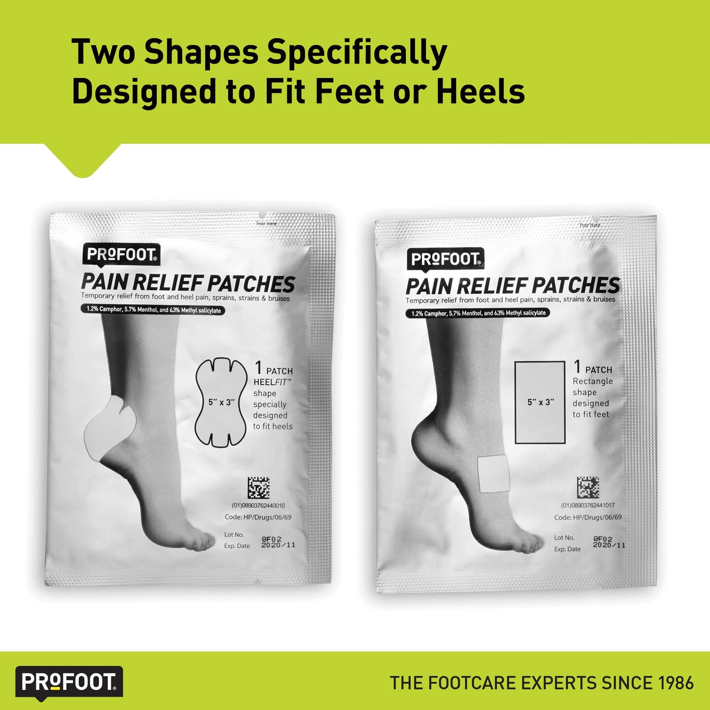 Detailed view of the two distinct ergonomic patch shapes designed to fit foot contours.