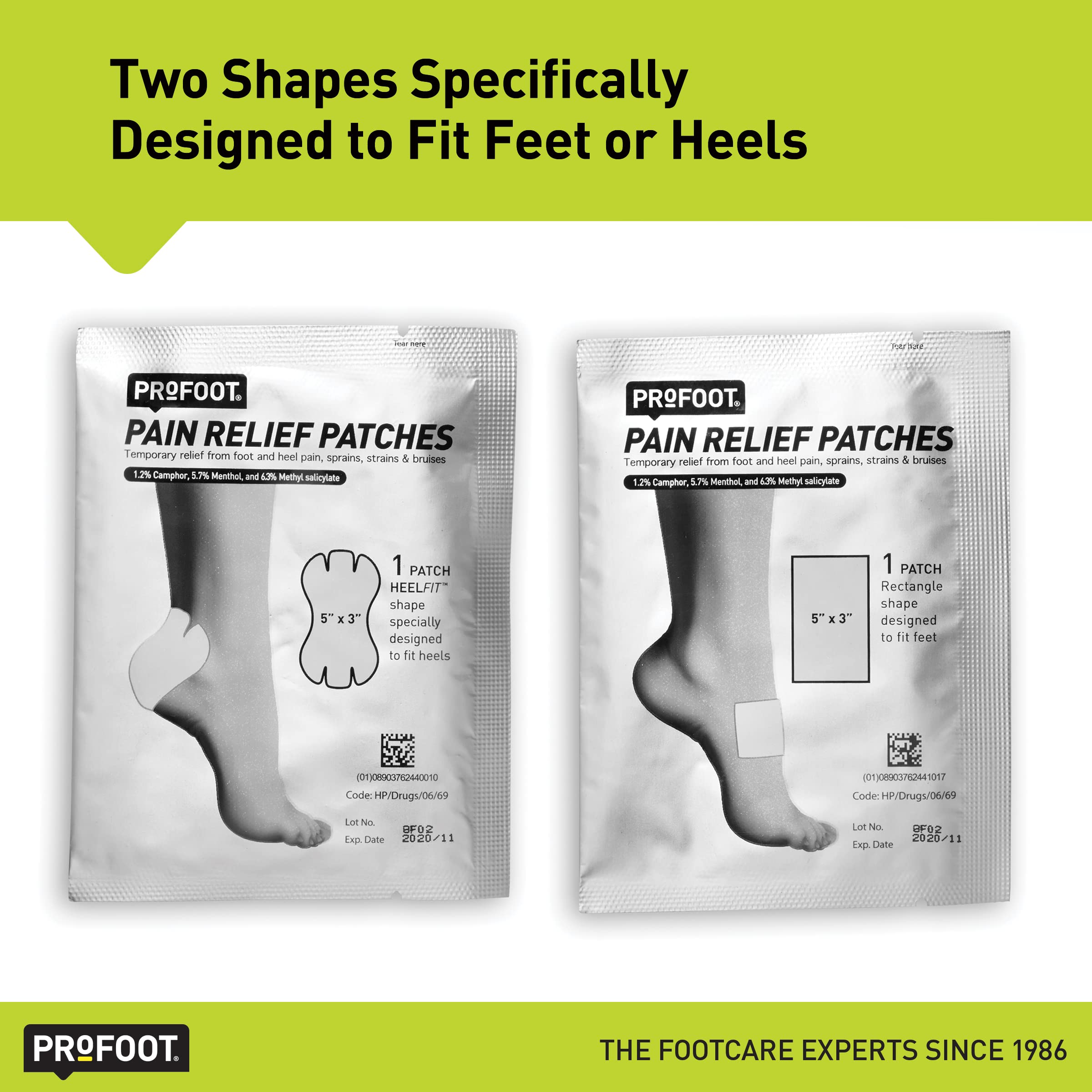 Detailed view of the two distinct ergonomic patch shapes designed to fit foot contours.