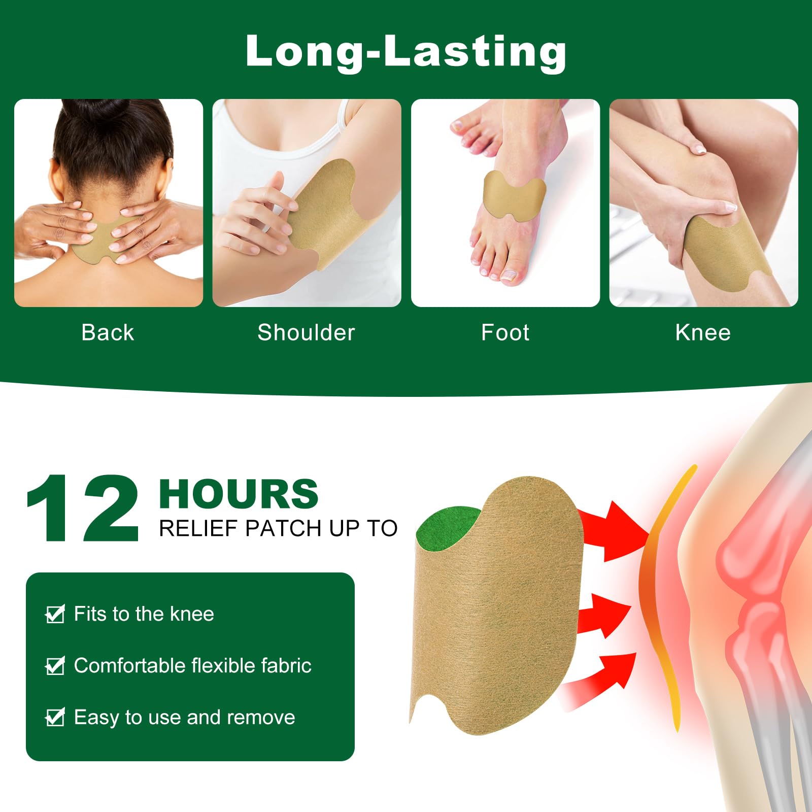 Self heating herbal plaster applied directly on a knee joint for targeted muscle comfort