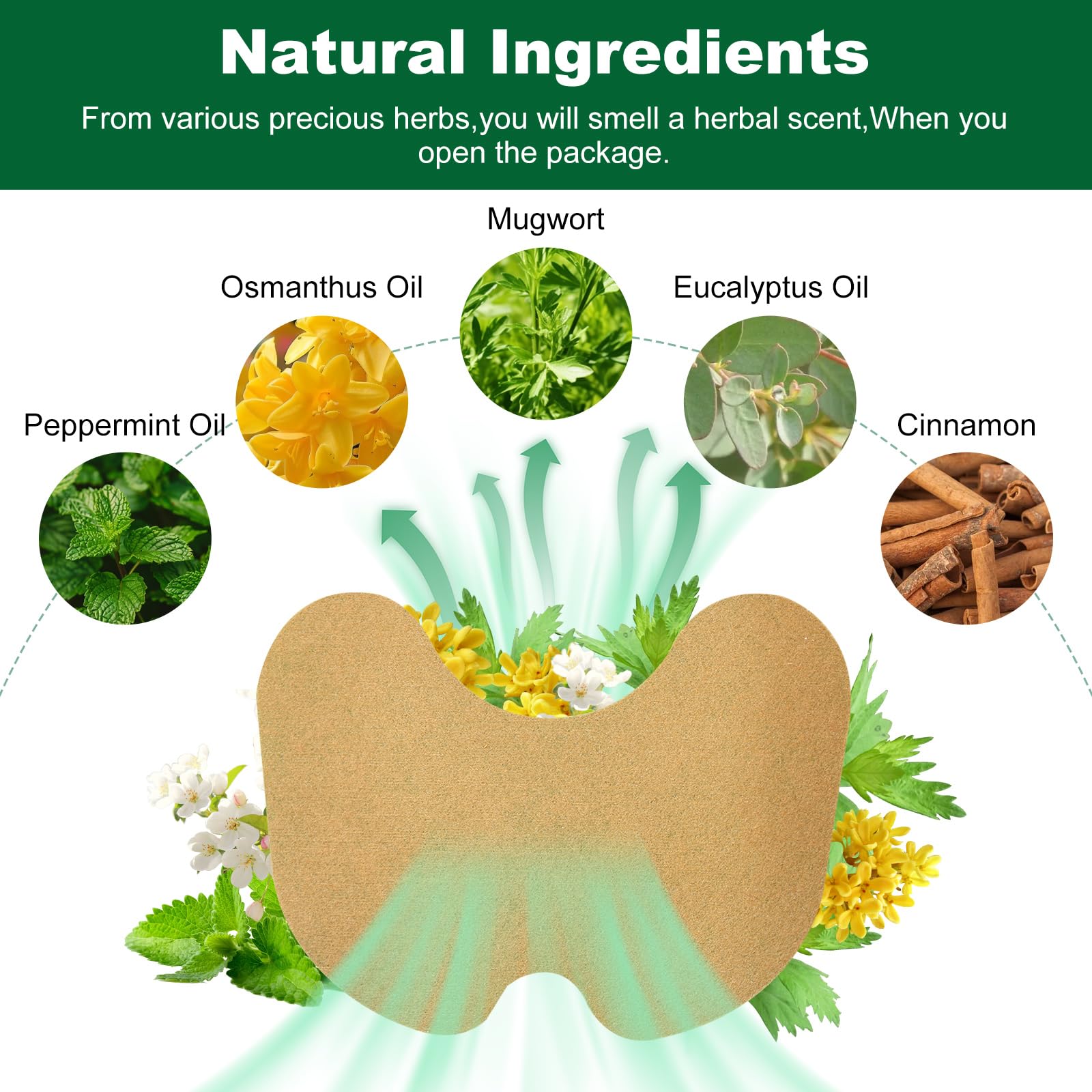 Natural wormwood and ginger infused pain patches showing the flexible adhesive backing material