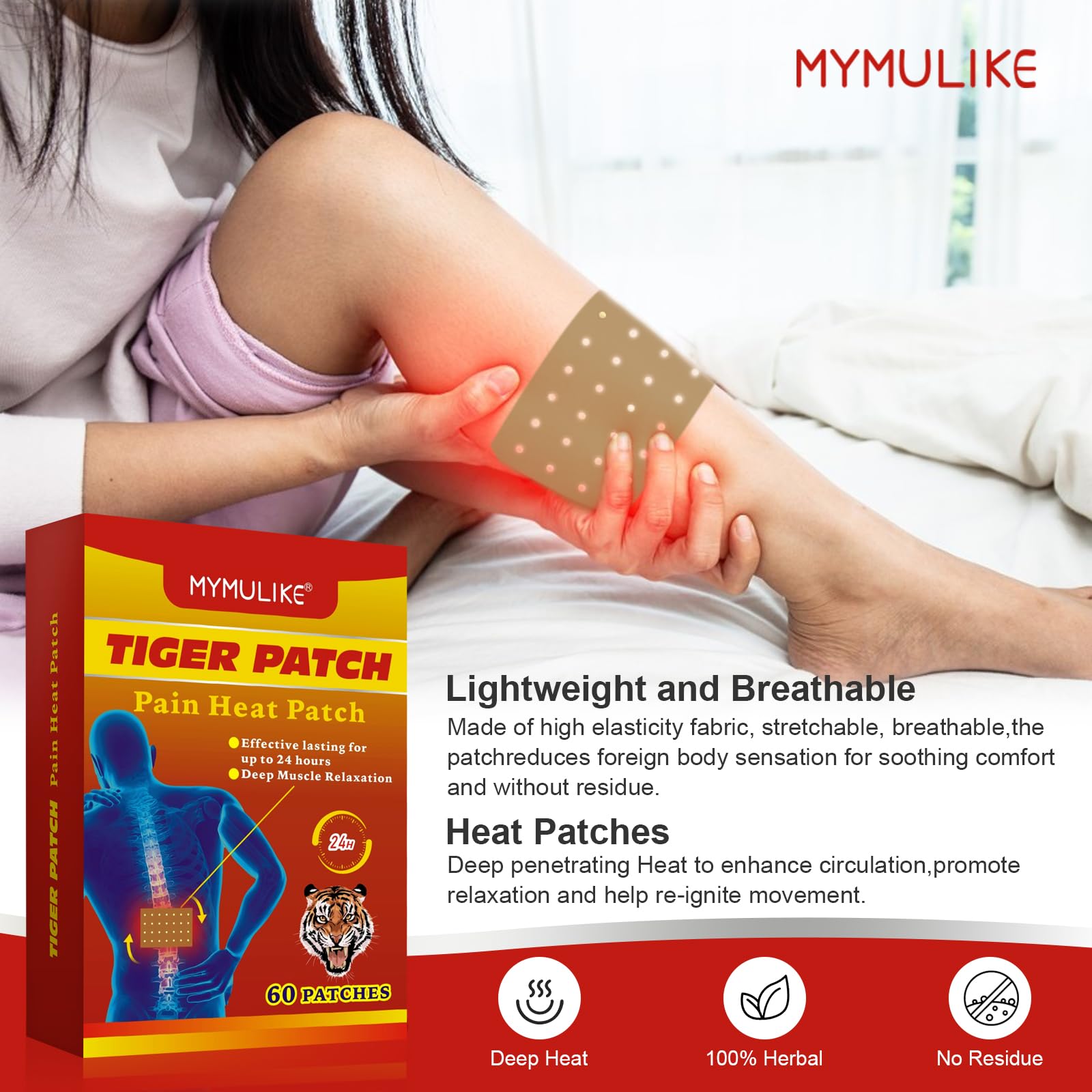 Warming herbal plaster applied on a shoulder for deep muscle comfort.