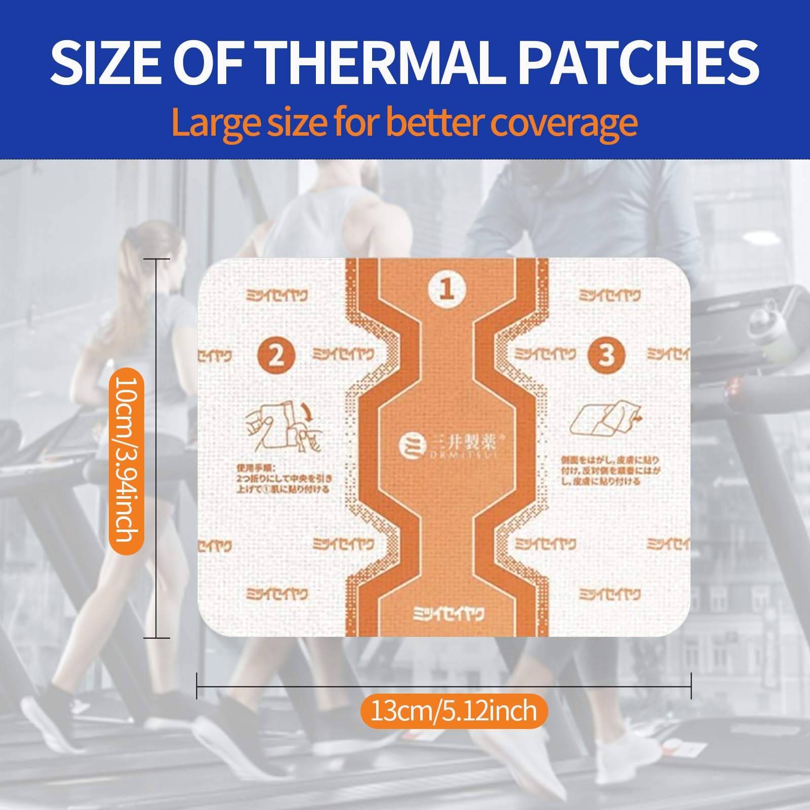 Self heating comfort patch applied on a human knee joint showing flexible material