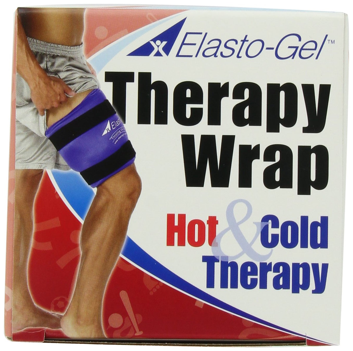 Durable leak proof Elasto-Gel pain management wrap packaging details.