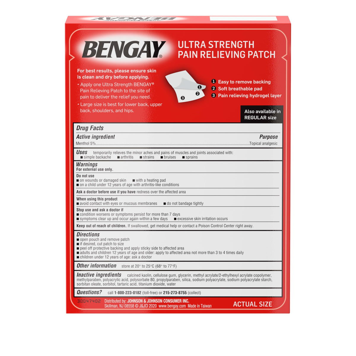 Bengay authentic USA imported health and personal care topical patch product