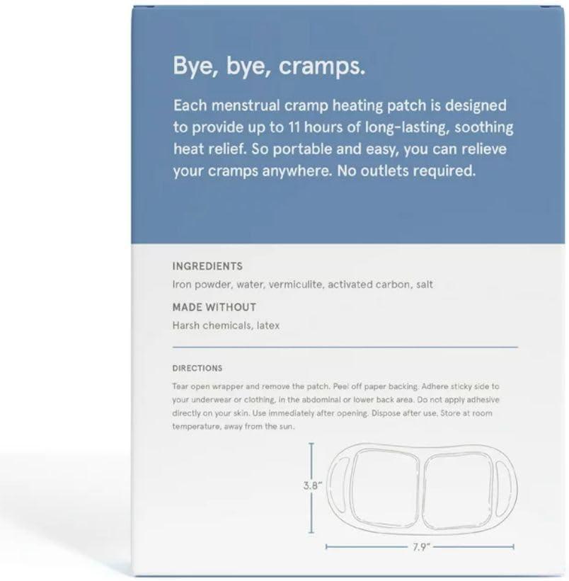 LOLA menstrual cramp heat patches displaying individual disposable pads for portable pain relief