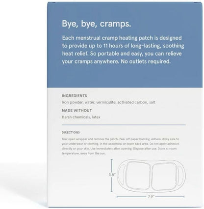 LOLA menstrual cramp heat patches displaying individual disposable pads for portable pain relief