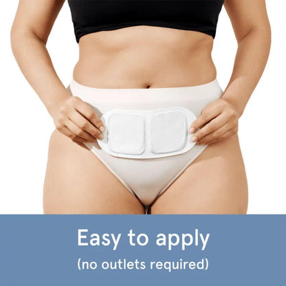 LOLA soothing heat therapy patches illustrating secure adhesive backing for clothing application