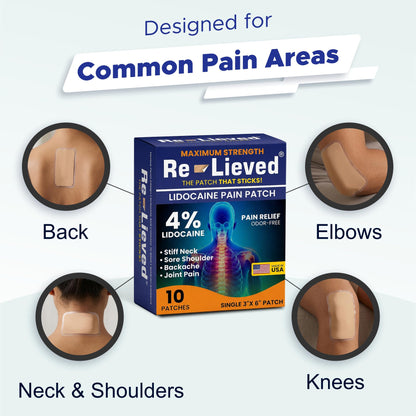 Authentic lidocaine topical anesthetic patches for twelve hour backache support