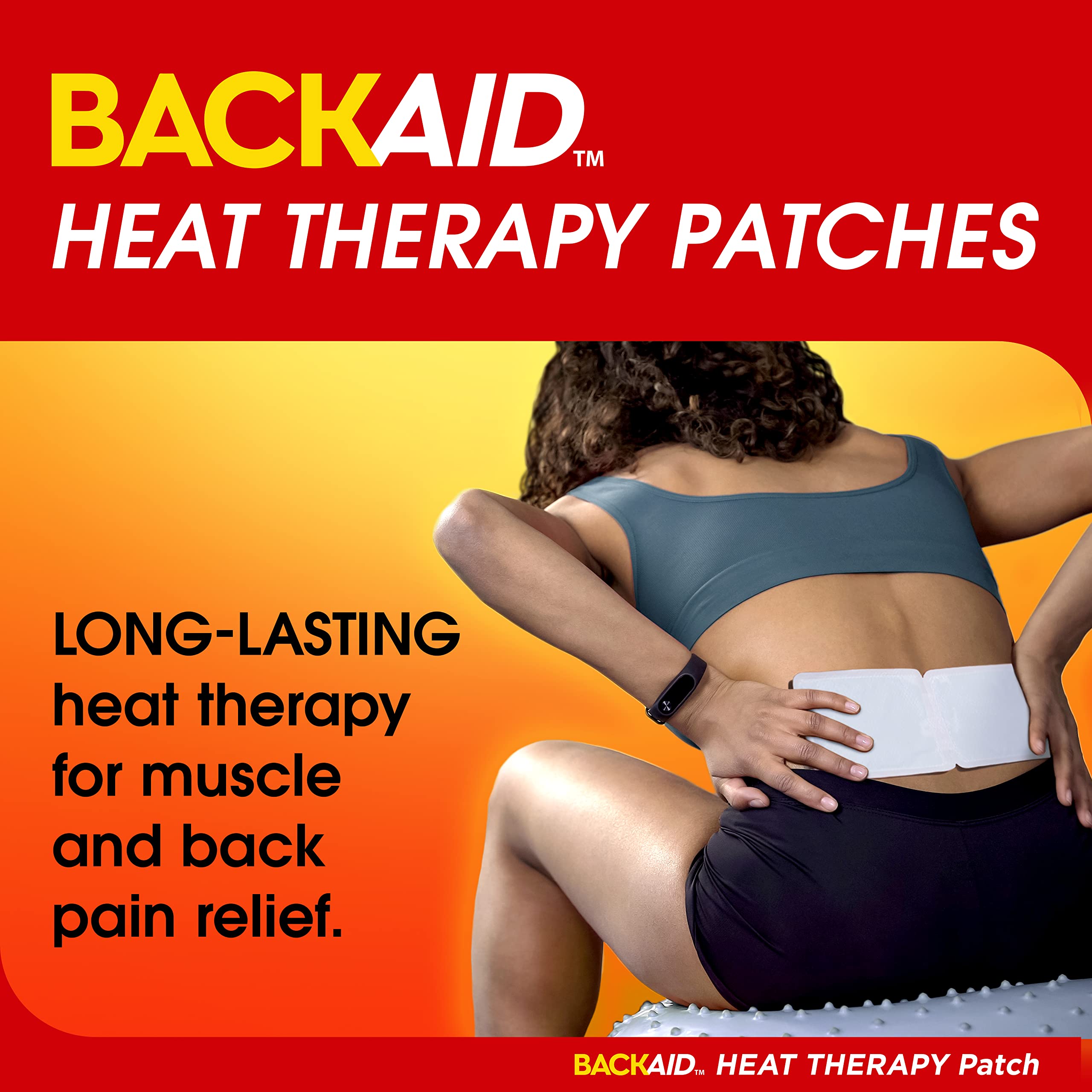 Backaid air activated therapeutic patches displaying the wide design for lower back coverage.