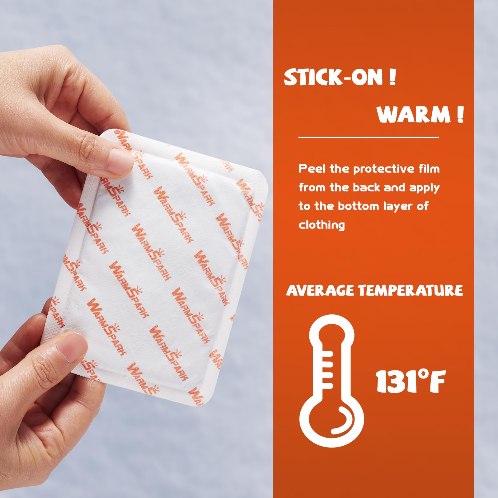 WarmSpark self heating patch displaying application on clothing layer over shoulder for natural deep warmth.