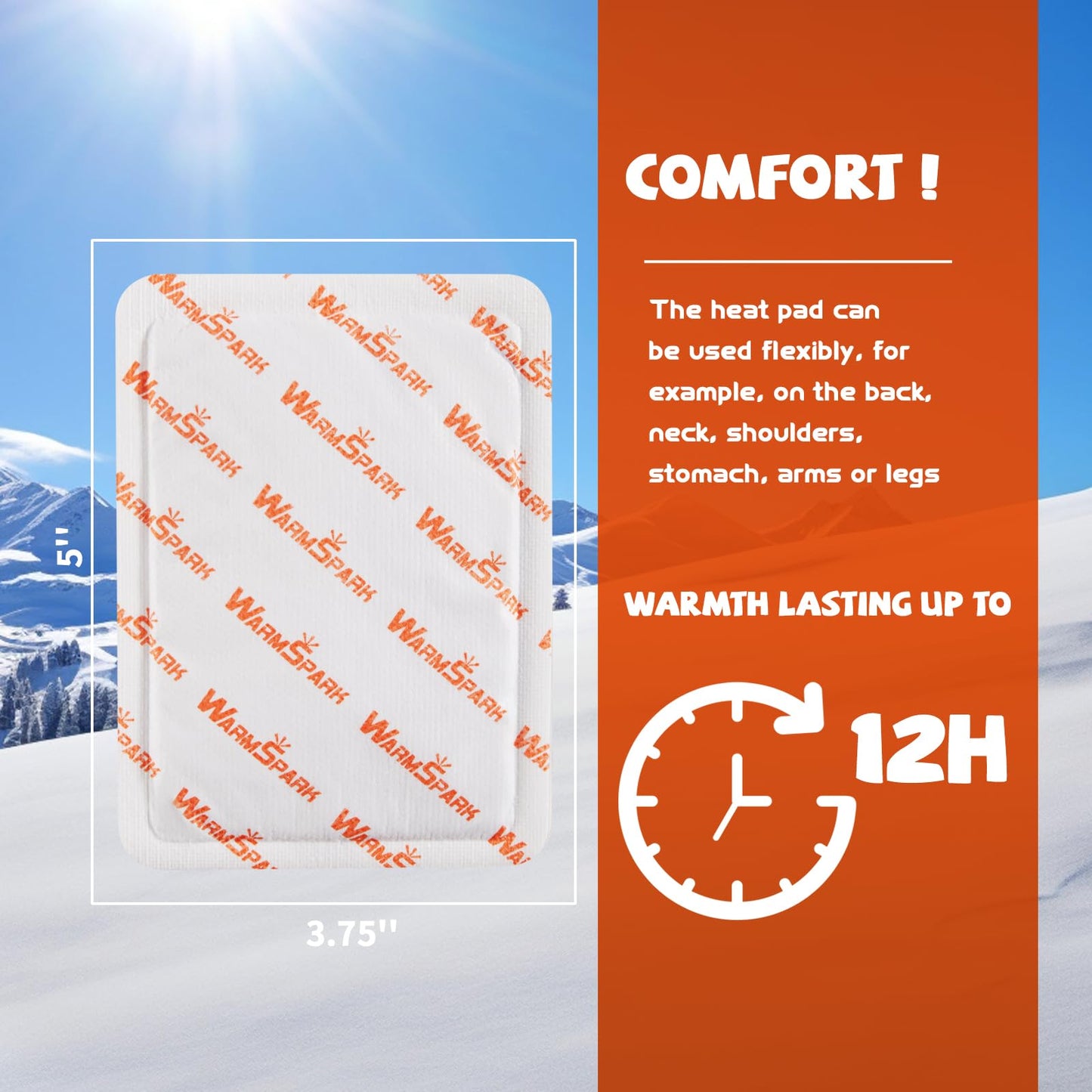 Close up of the flexible adhesive heat patch demonstrating safe clothing attachment for outdoor winter comfort.