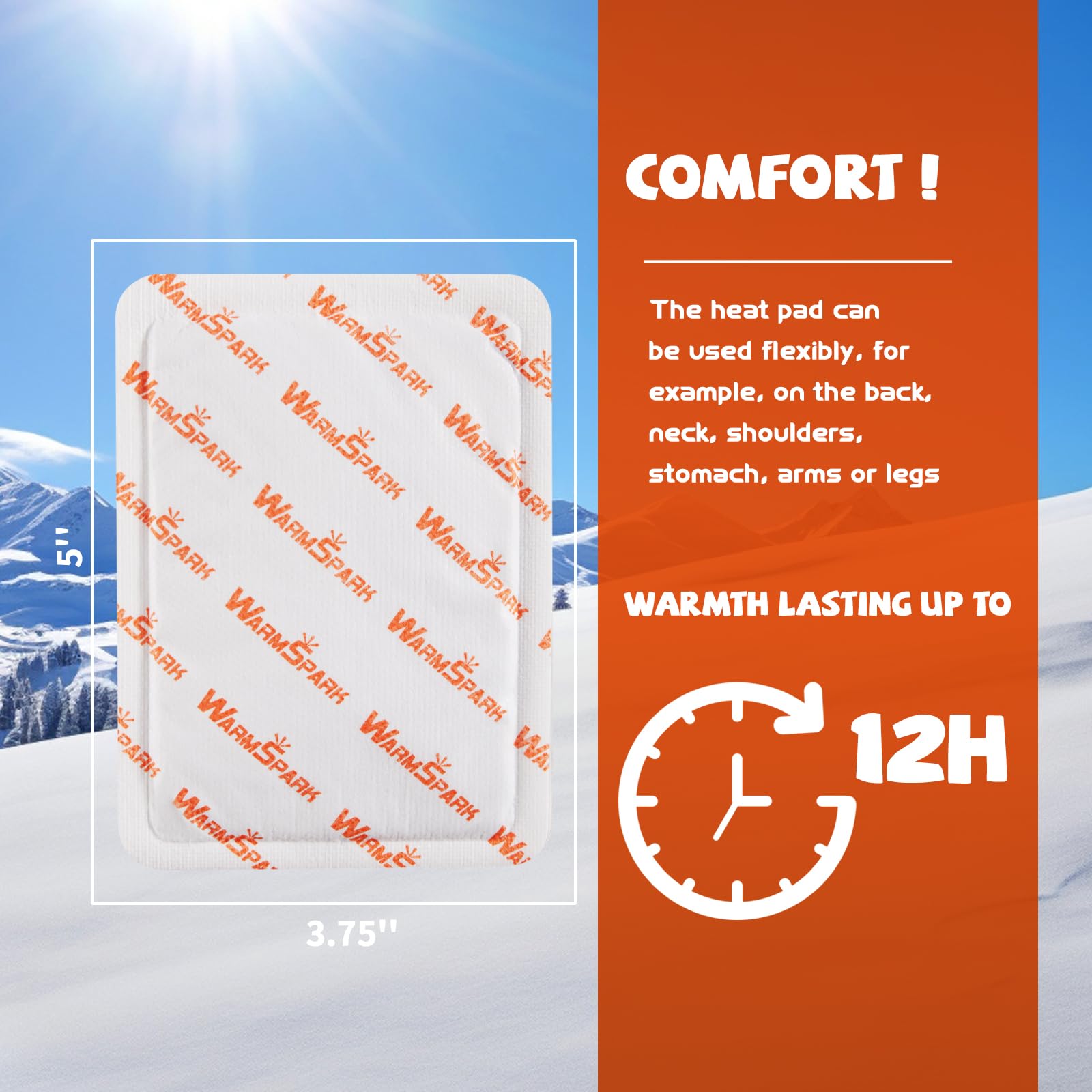 Close up of the flexible adhesive heat patch demonstrating safe clothing attachment for outdoor winter comfort.