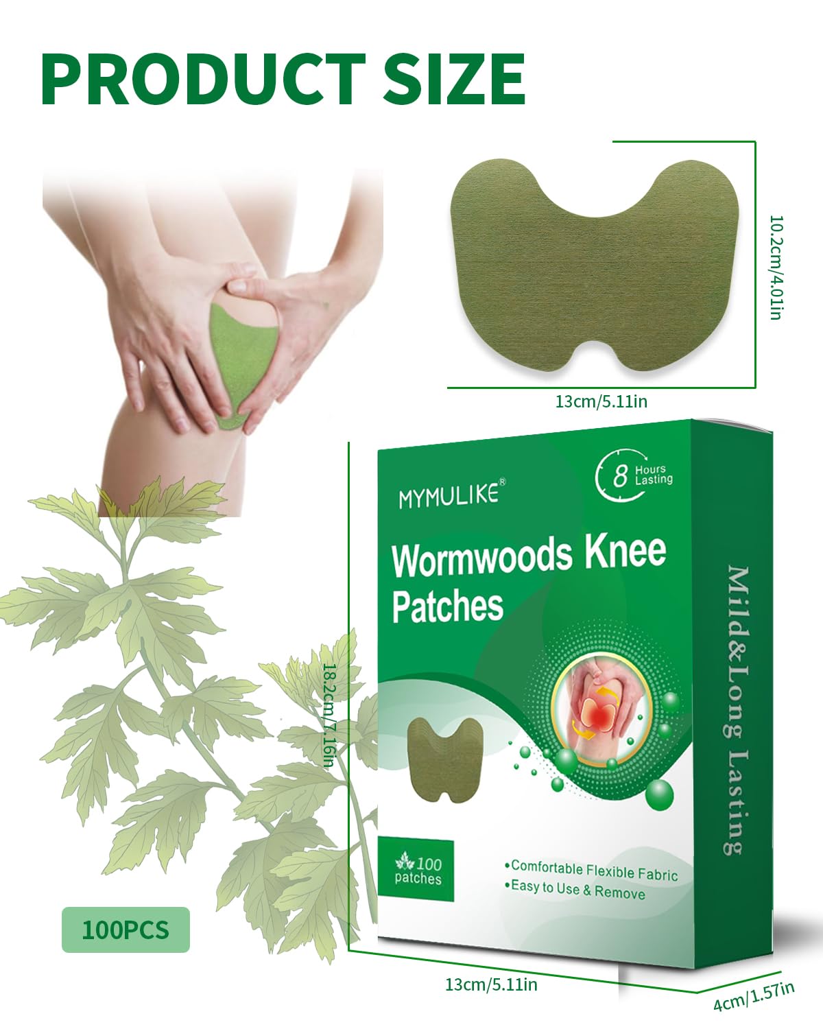A pile of individual green herbal plaster stickers demonstrating the generous one hundred piece bulk supply.