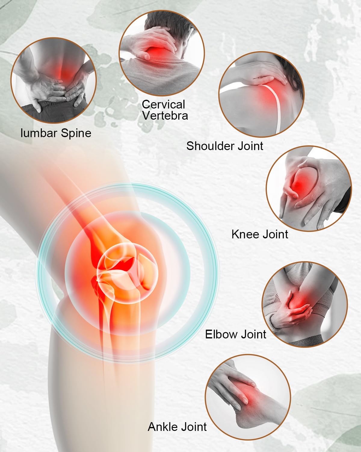 Close up of MQFORU heating patch applied securely on a person's knee for targeted warming relief.