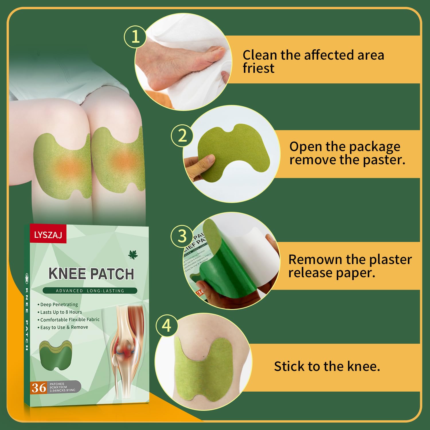 Natural plant based mugwort warmth patch on a human knee joint