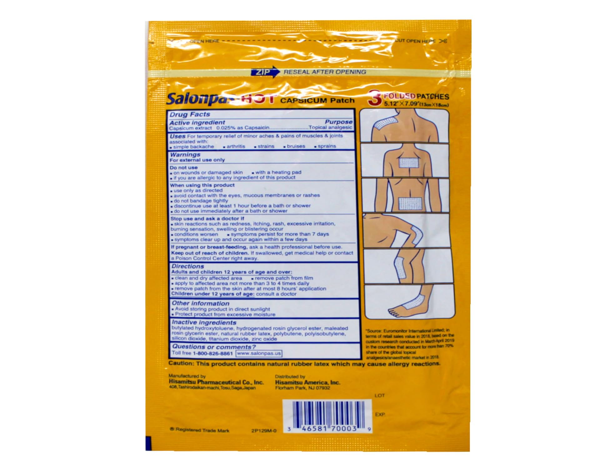 Large size 13 by 18 centimeter Salonpas heat patch unfolded for backache and arthritis relief