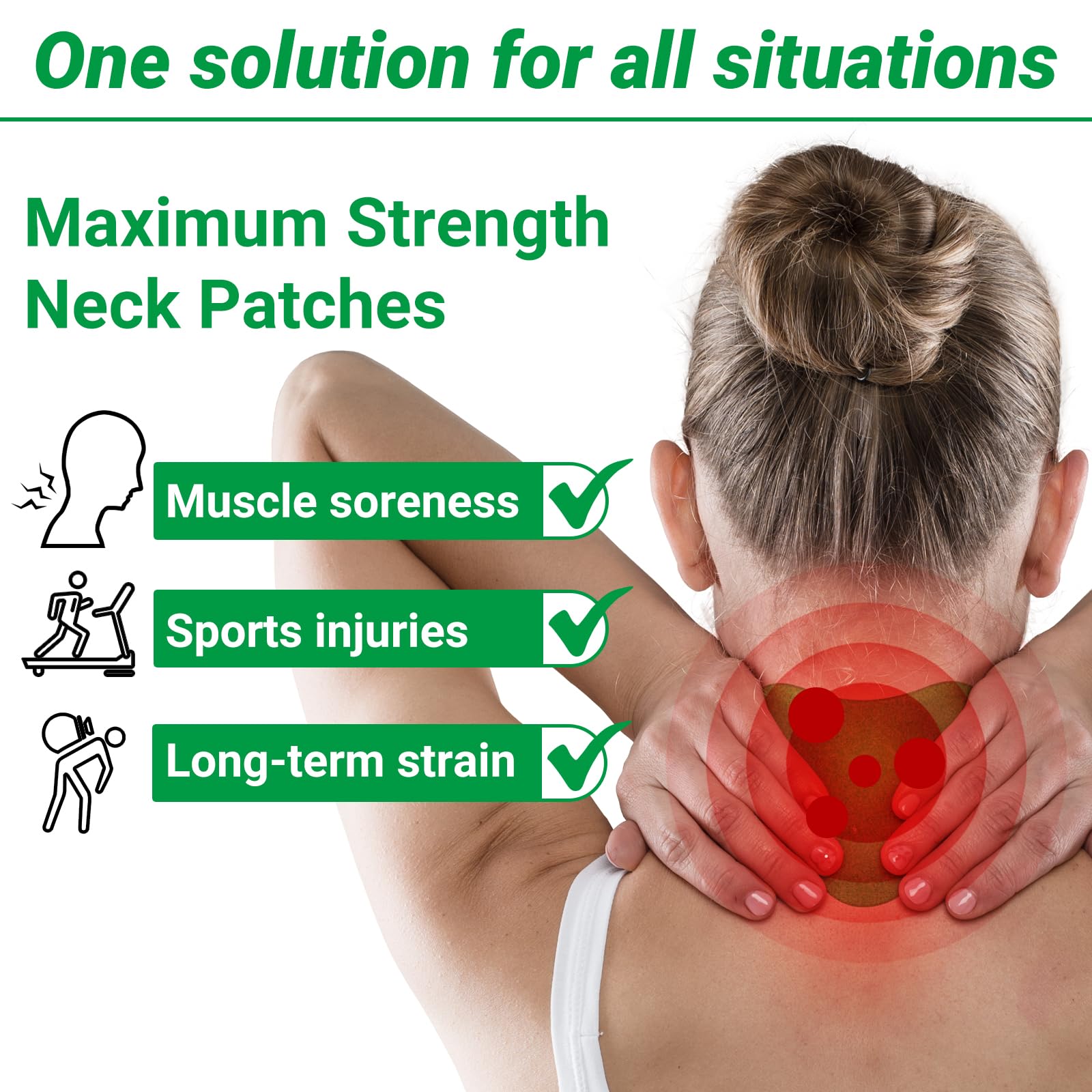 Ergonomic shape of the Ishancare maximum strength heat plaster applied to the cervical area.