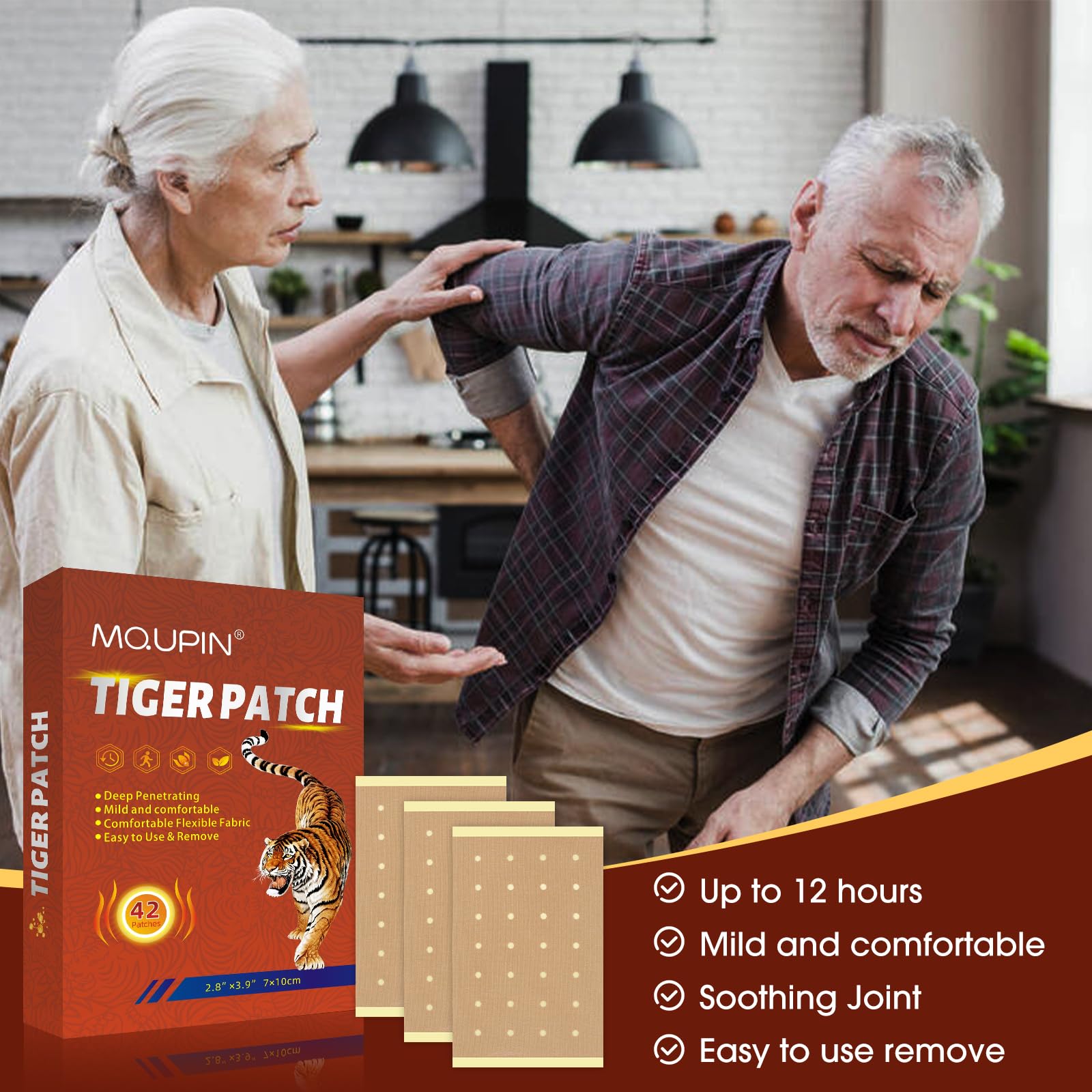 MQUPIN Tiger Patches showing strong adhesive side for neck and knee support