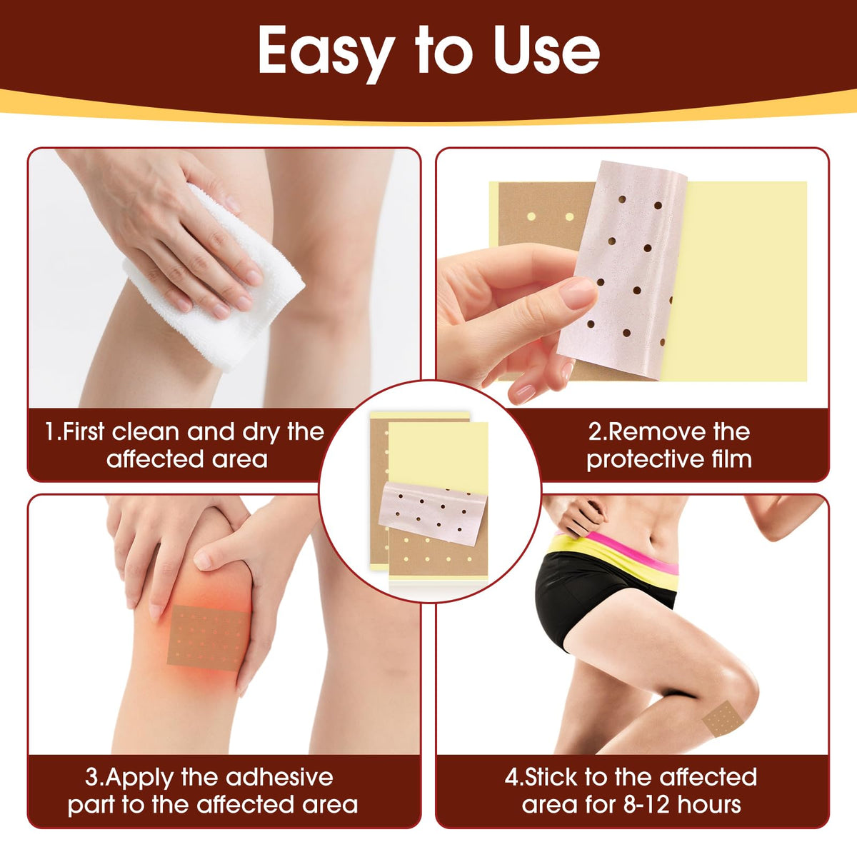 Lifestyle view of the fast acting heat patch applied to the lower back region