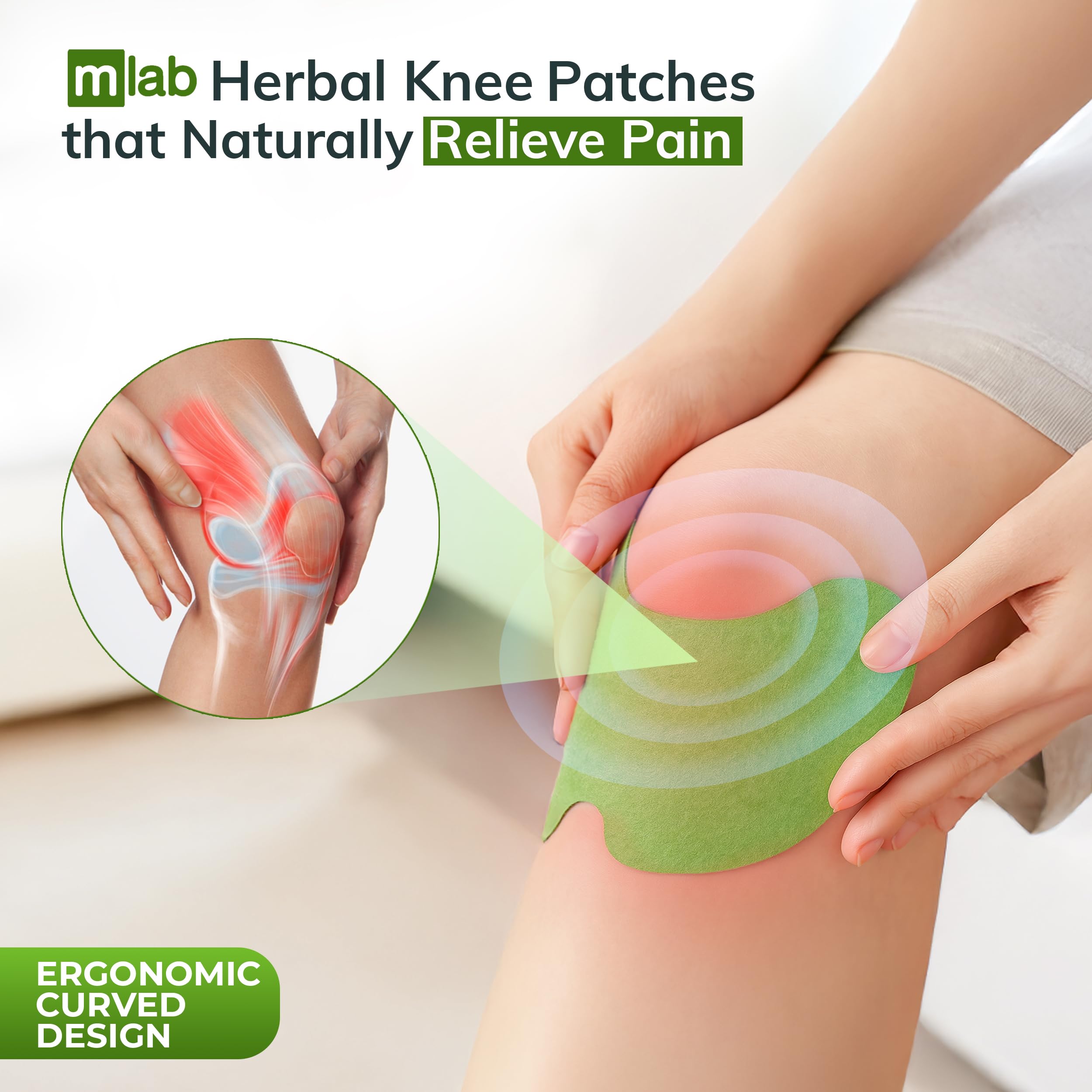 FLexiknee herbal knee patch applied directly to a knee joint showing perfect contour adhesion