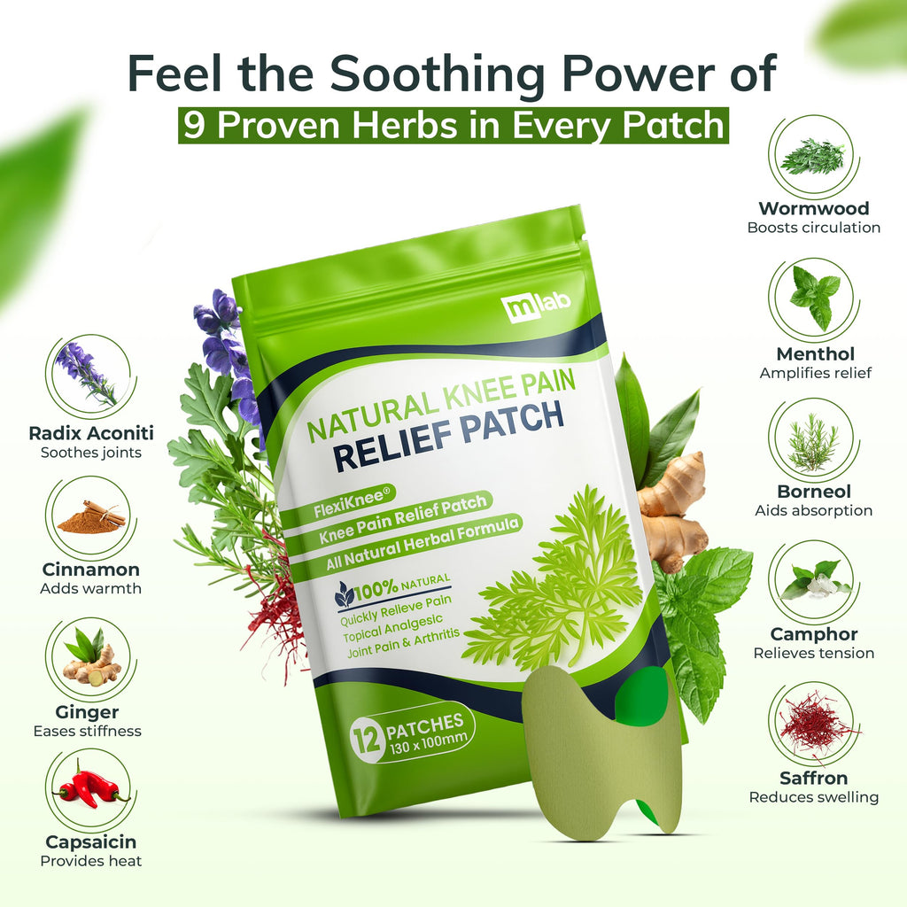 FLexiknee warming patches pack of twelve showing the green herbal adhesive design