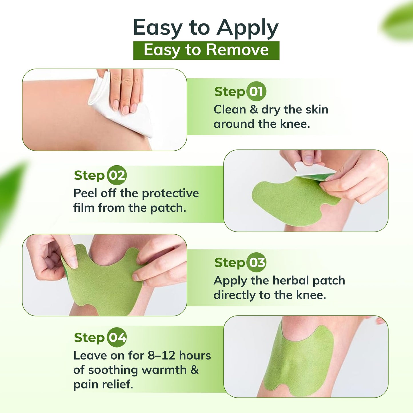 FLexiknee self heating topical analgesic patch being peeled from its protective backing