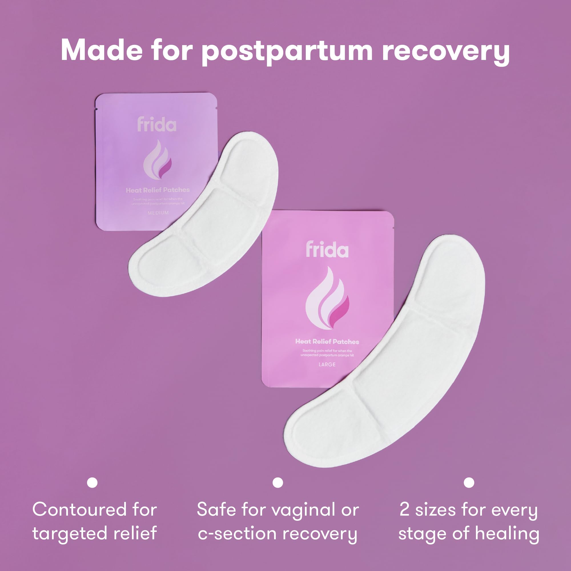 Air activated postpartum heat patches delivering eight hours of soothing warmth