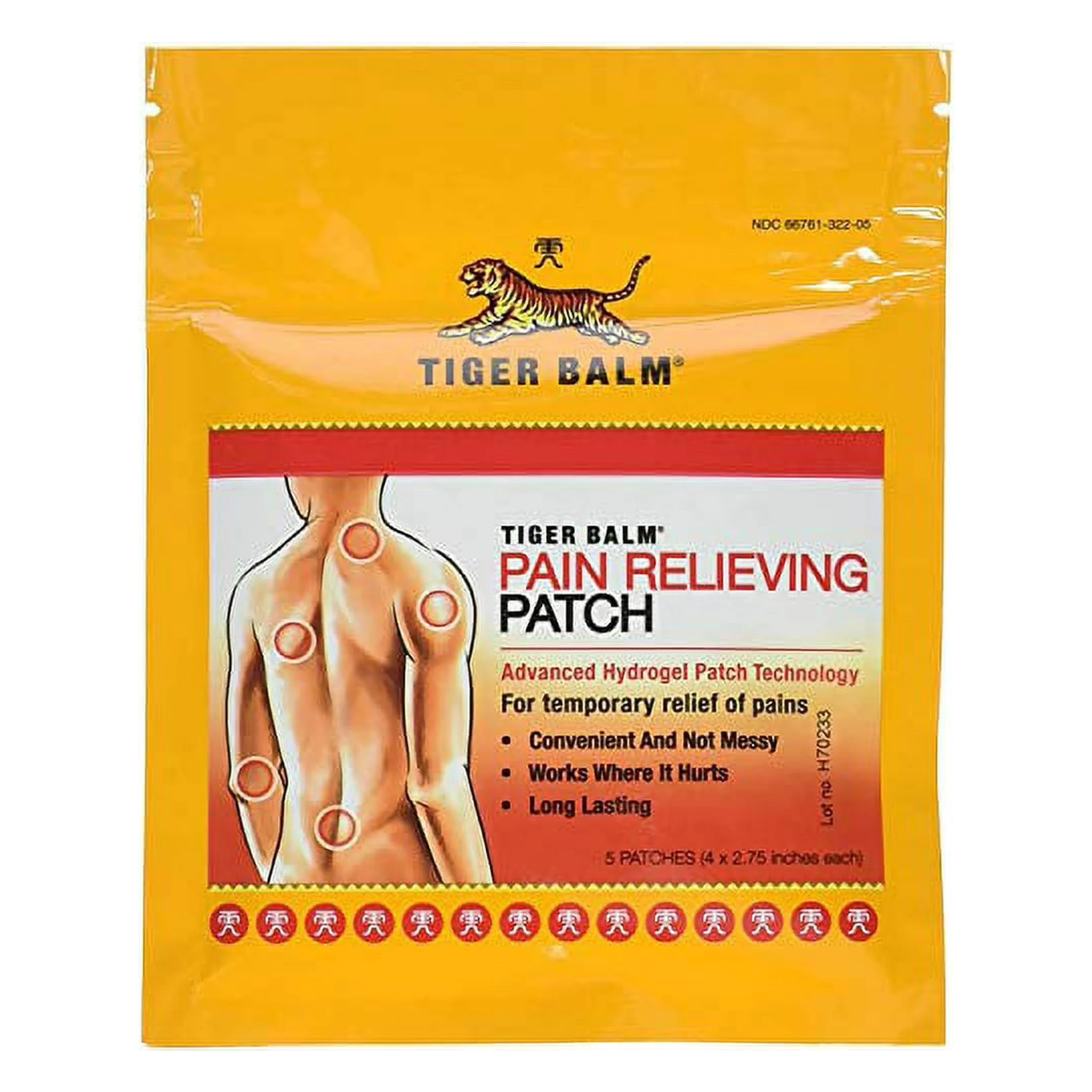 Back panel of Tiger Balm patch package detailing drug facts and ingredients