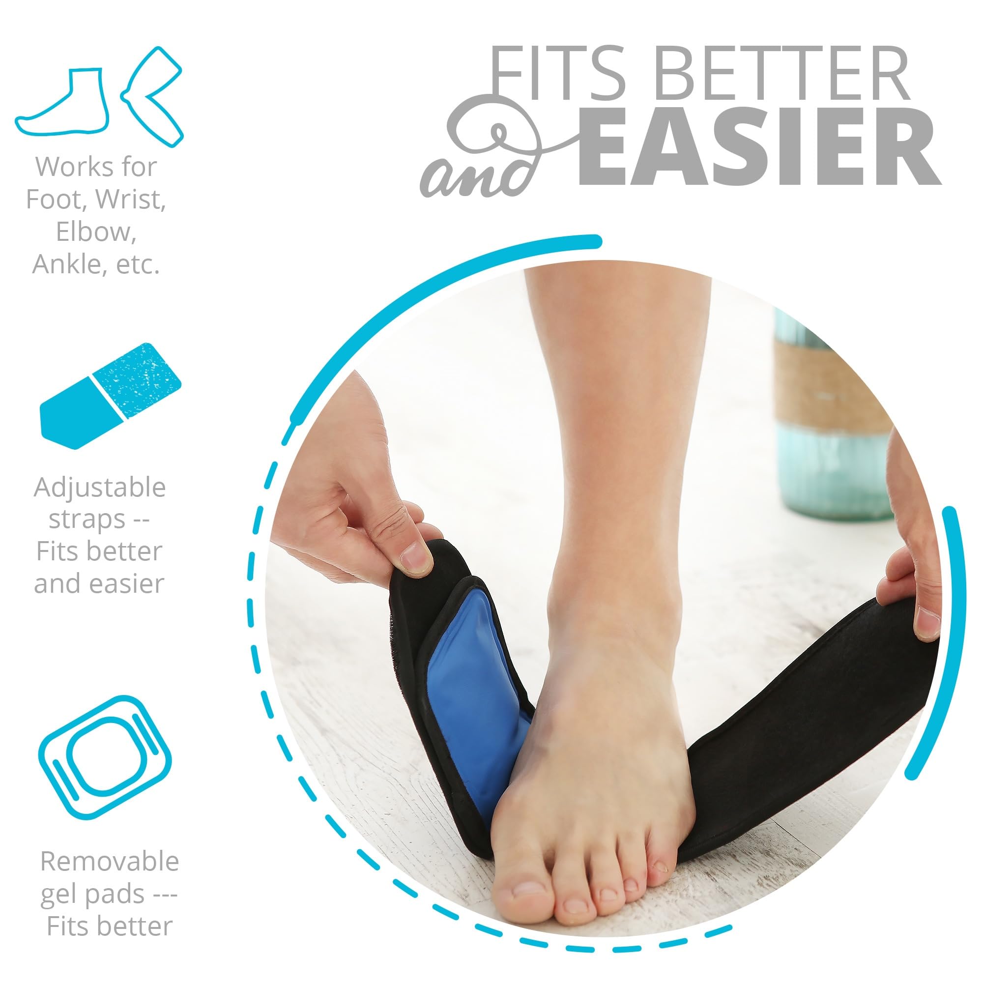 Close-up of the adjustable hook-and-loop straps on the Bodyprox therapeutic wrap for customized fit.