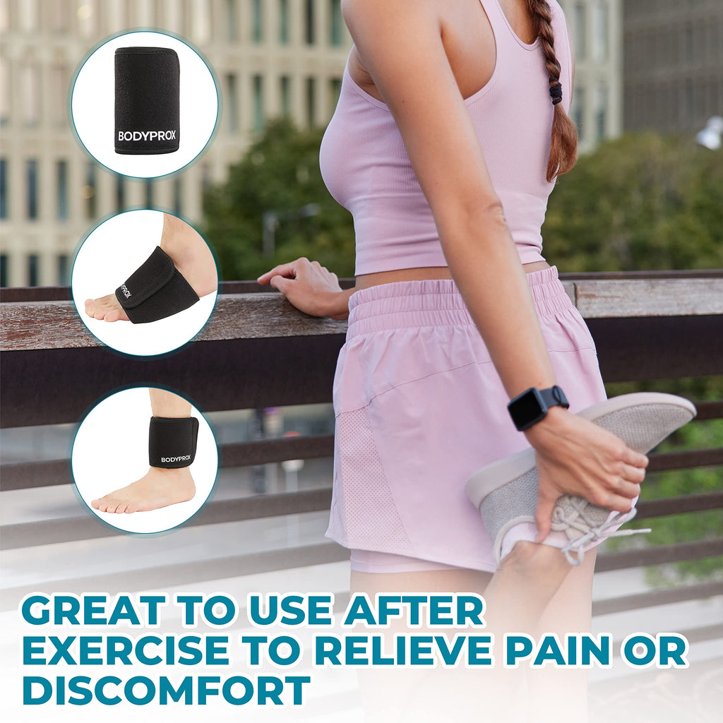 Bodyprox cold wrap applied to the sole of a foot providing relief for plantar fasciitis and heel pain.