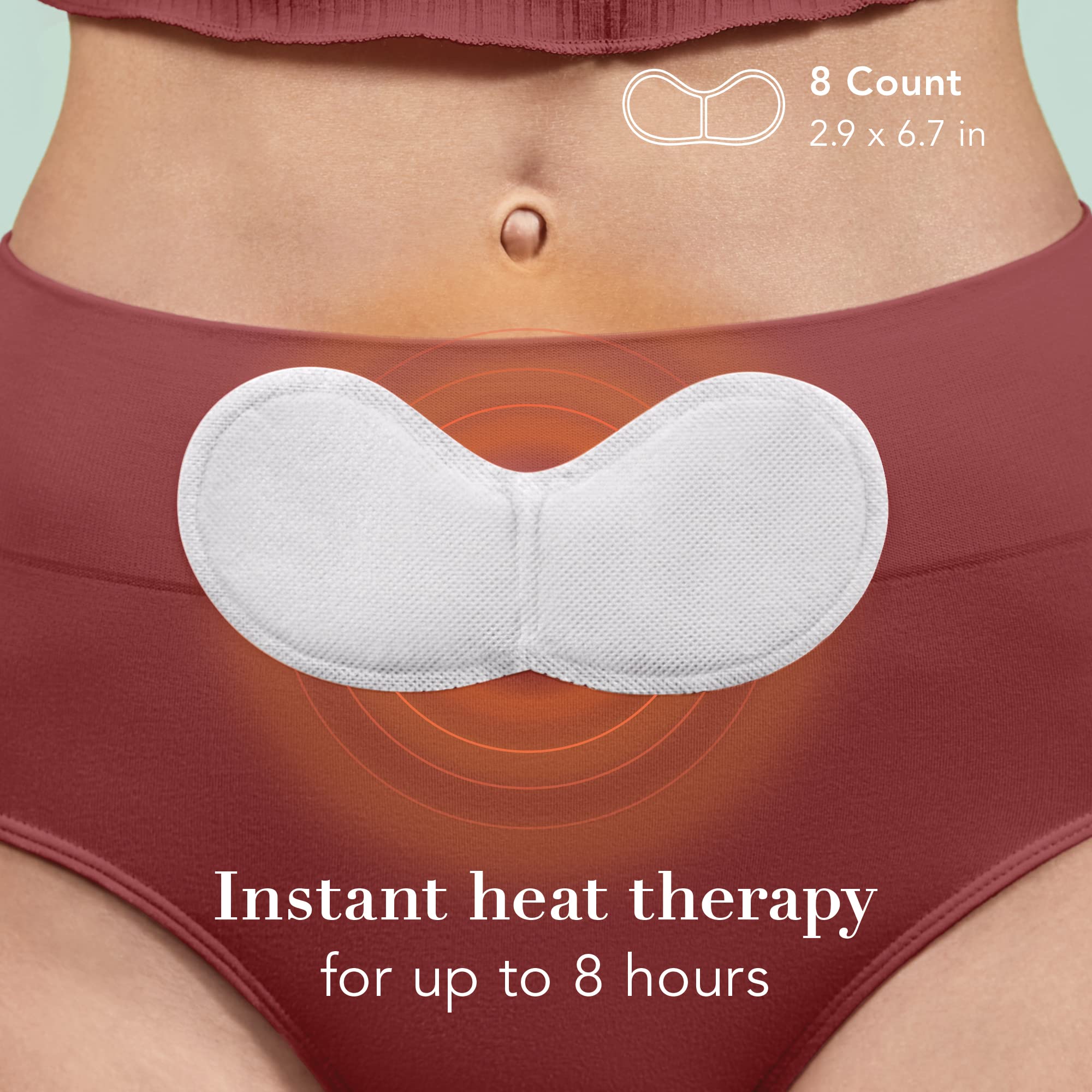 Rael XL menstrual heating pads box showing eight count details