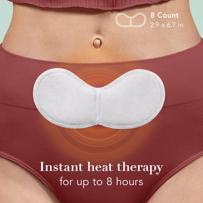 Rael XL menstrual heating pads box showing eight count details