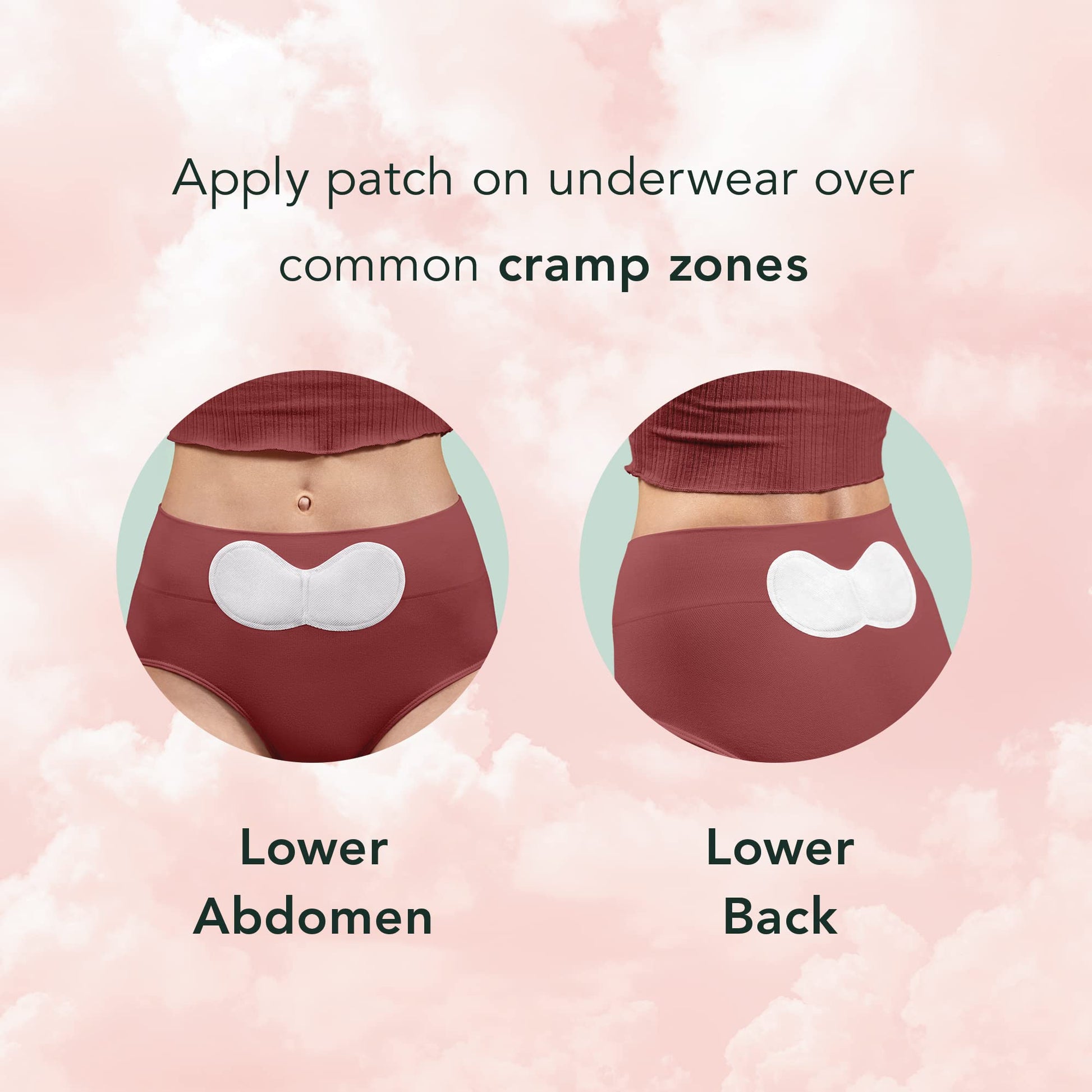 Rael large size cramp care patch showing adhesive undergarment side