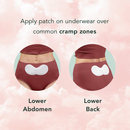 Rael large size cramp care patch showing adhesive undergarment side