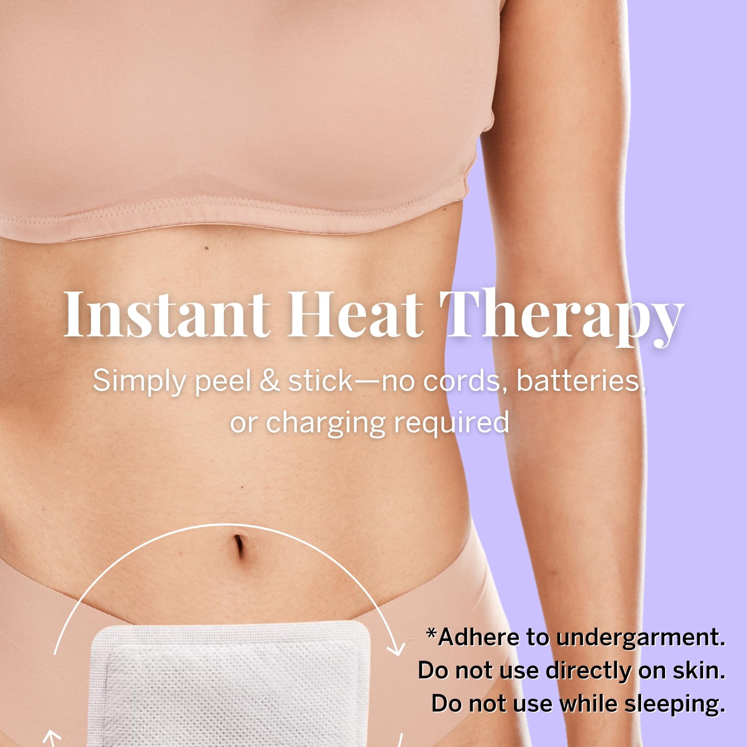Natural heat-generating period patch showing the peel-and-stick adhesive side