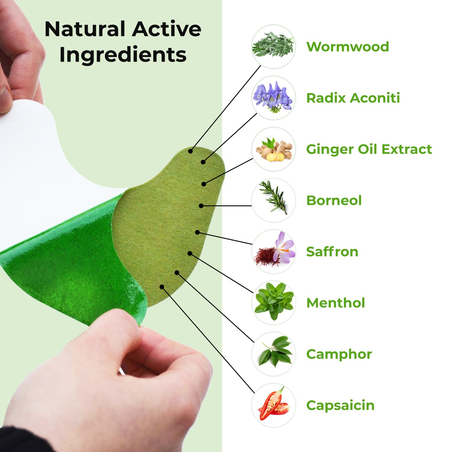 Wormwood and ginger formula warming patches for targeted joint care for knees.