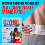 Icy Hot topical analgesic patch applied securely onto a lower back area to target arthritis stiffness