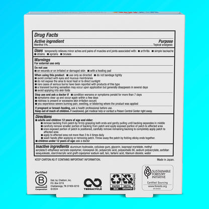Icy Hot Original Large Pain Relief Patches side view showing box specifications