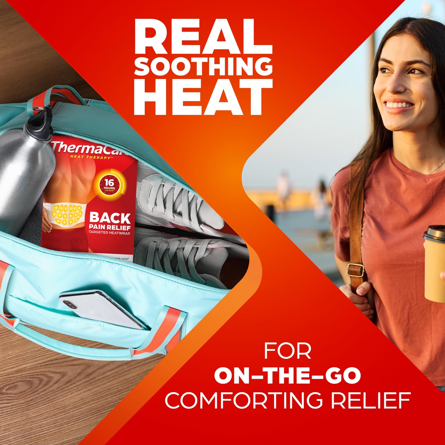 ThermaCare portable heat patches showing back panel usage directions and precautions text.