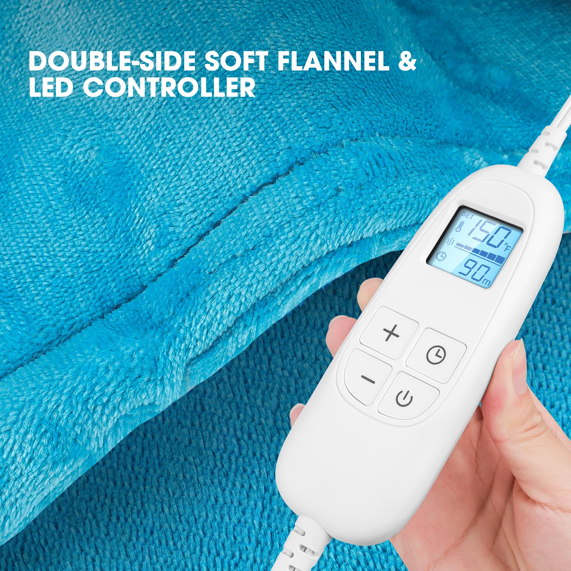 Electric heat therapy wrap spread flat demonstrating the full twenty four by thirty three inch coverage
