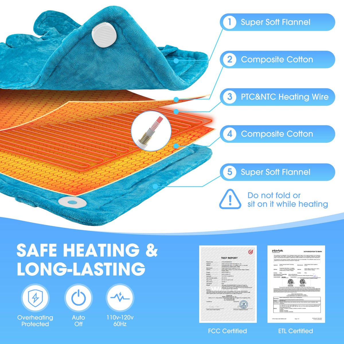 Gray wearable wellness heat wrap showcasing the machine washable safety instructions tag