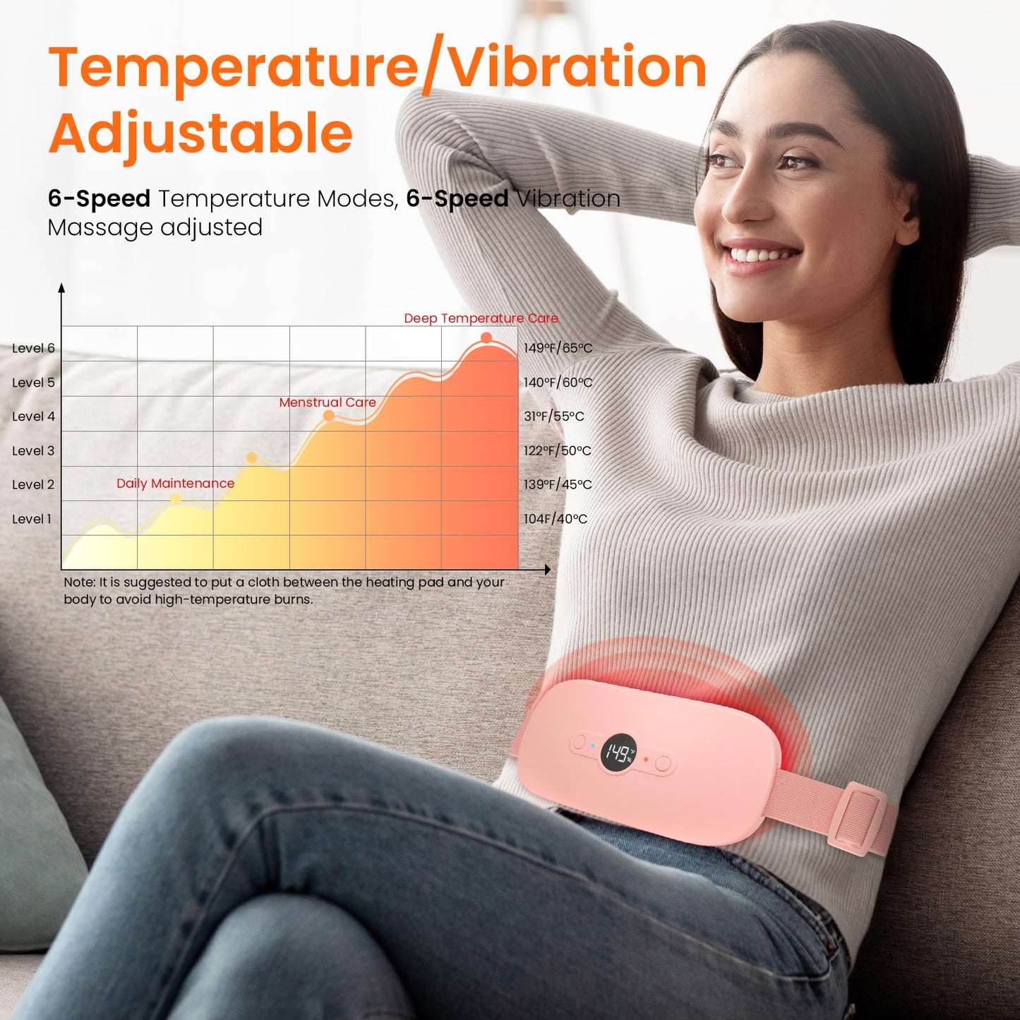 NOWWISH wearable menstrual heat pad with adjustable buckle being prepared for abdominal pain relief