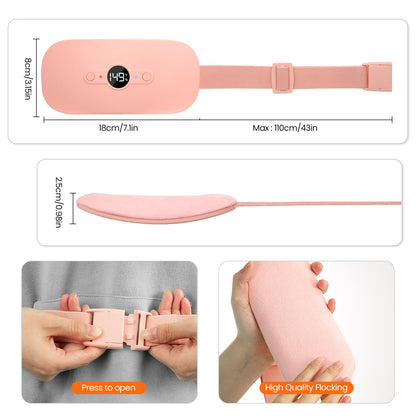 NOWWISH cordless belly warming wrap package showcase including the pink electric device and USB charging cable