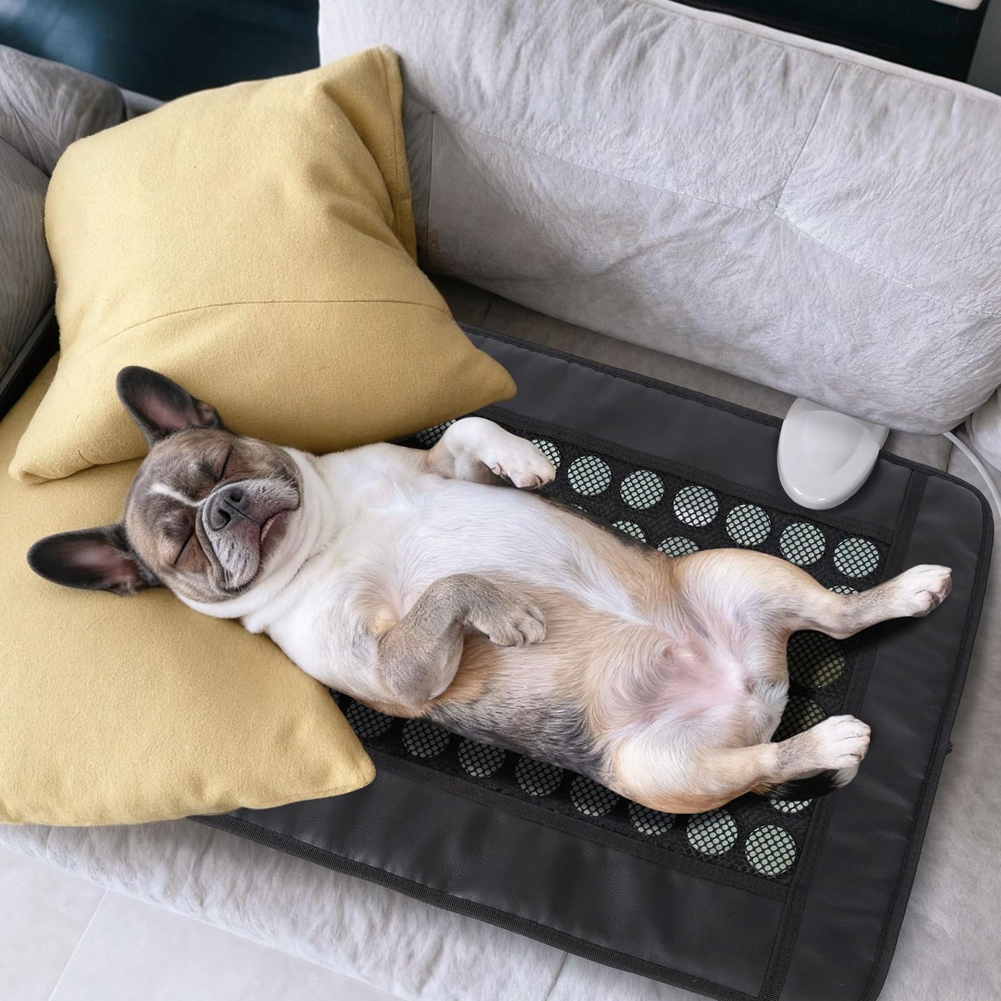 Flexible soft leather backing of the UTK far infrared medical heating pad.