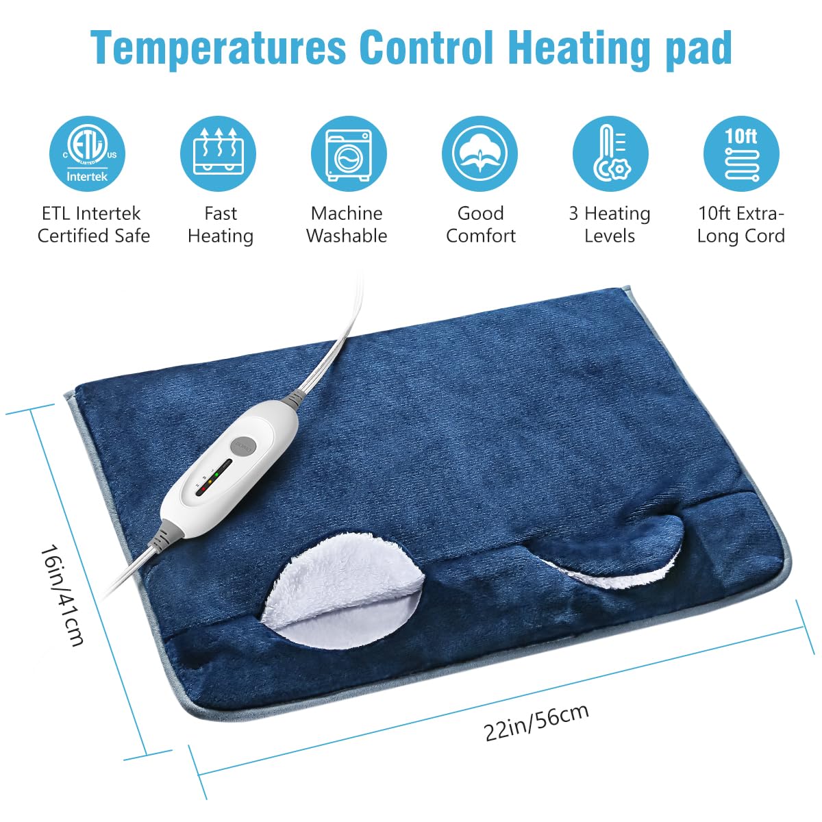Proaller electric heating pad for feet showing the three heat level remote controller